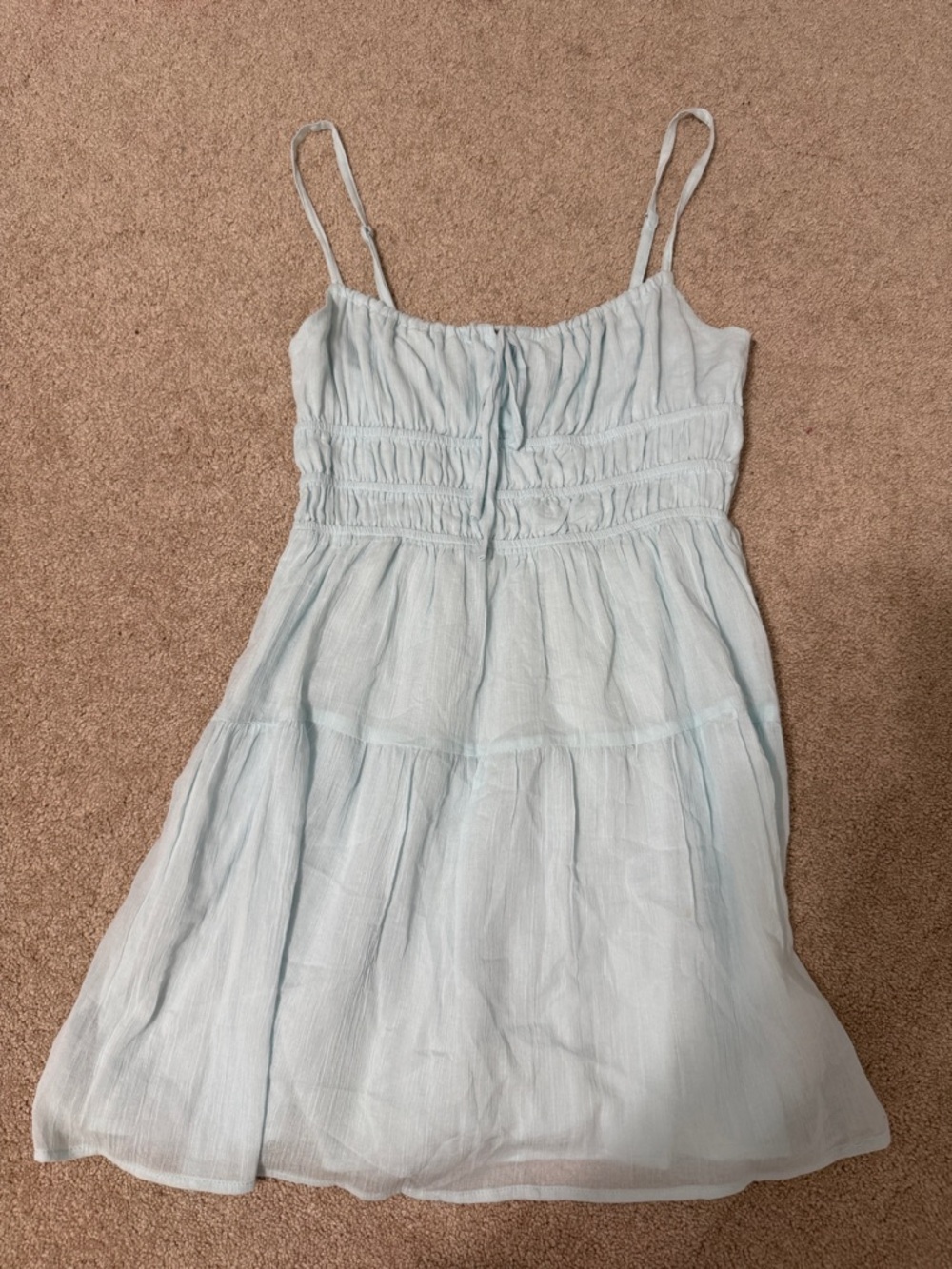 Pastel Blue/Green Spaghetti Strap Smocked Sundress